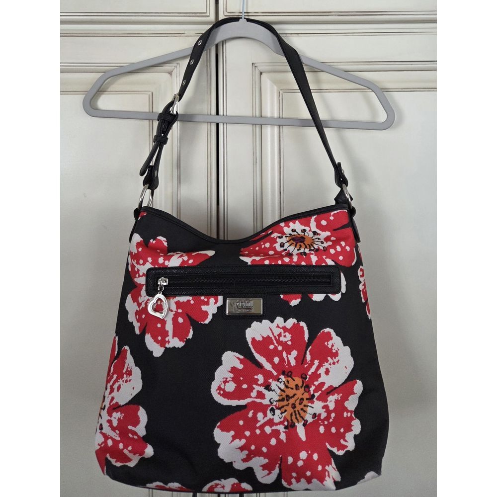 Gigi Hill Los Angeles Floral Purse Black Red Pink Orange Large Square Bucket